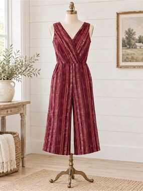 Women's Small 100% Cotton Cropped Pant V-Neck Sleeveless Casual Comfy Romper
